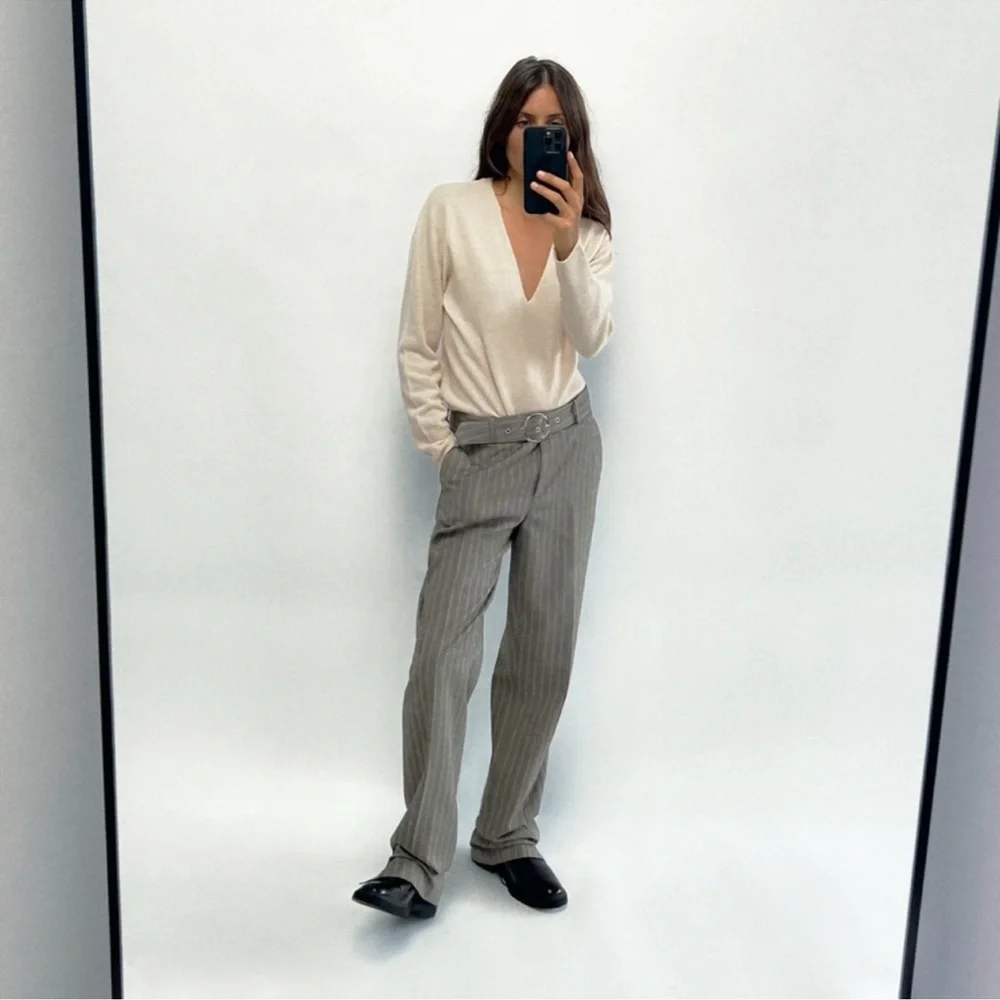 STRAIGHT LEG HERRINGBONE PANTS - Picture 2 of 7